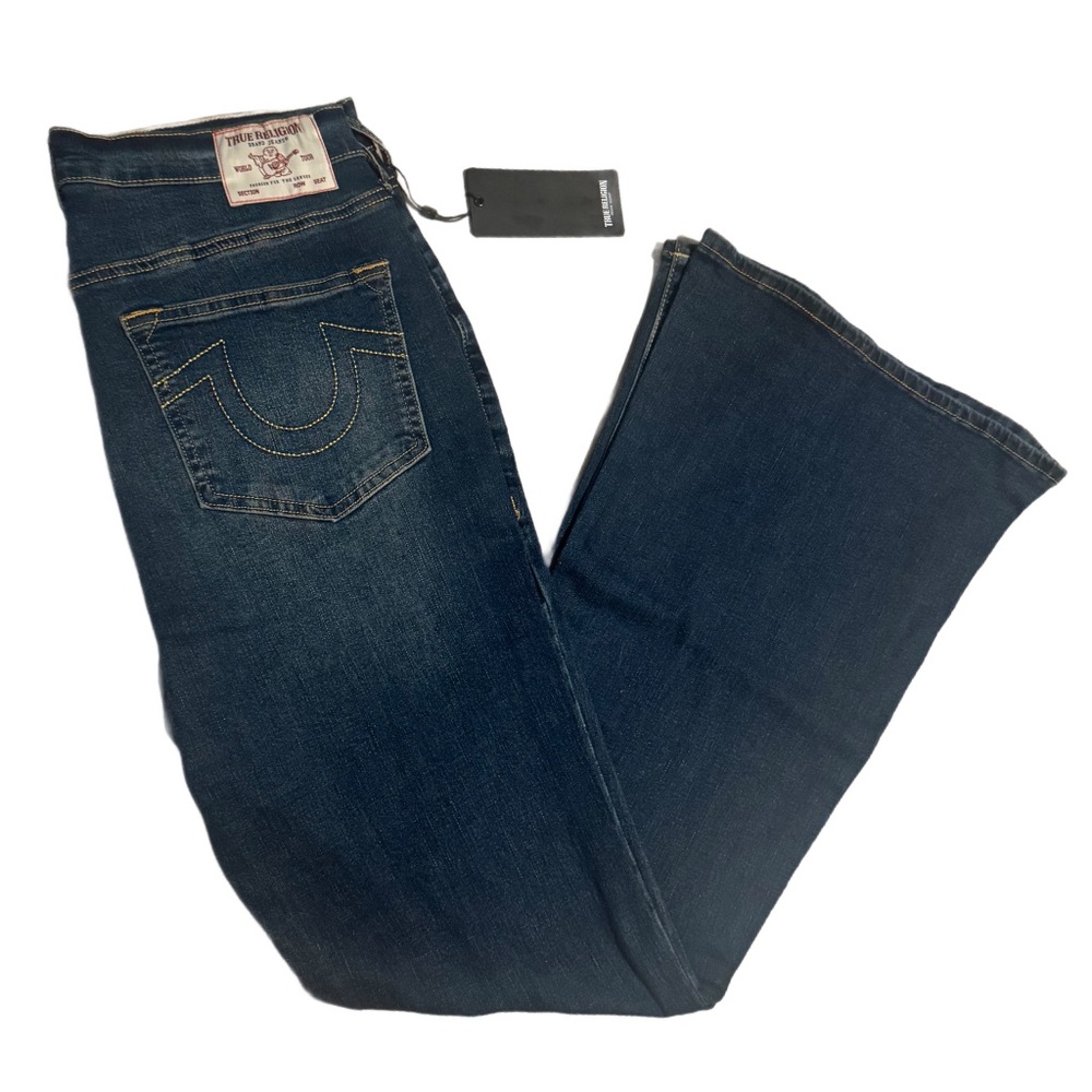 True Religion Women’s Flare Jeans NWT Y2K Size 30 Dark Wash Designer Denim - Picture 2 of 11